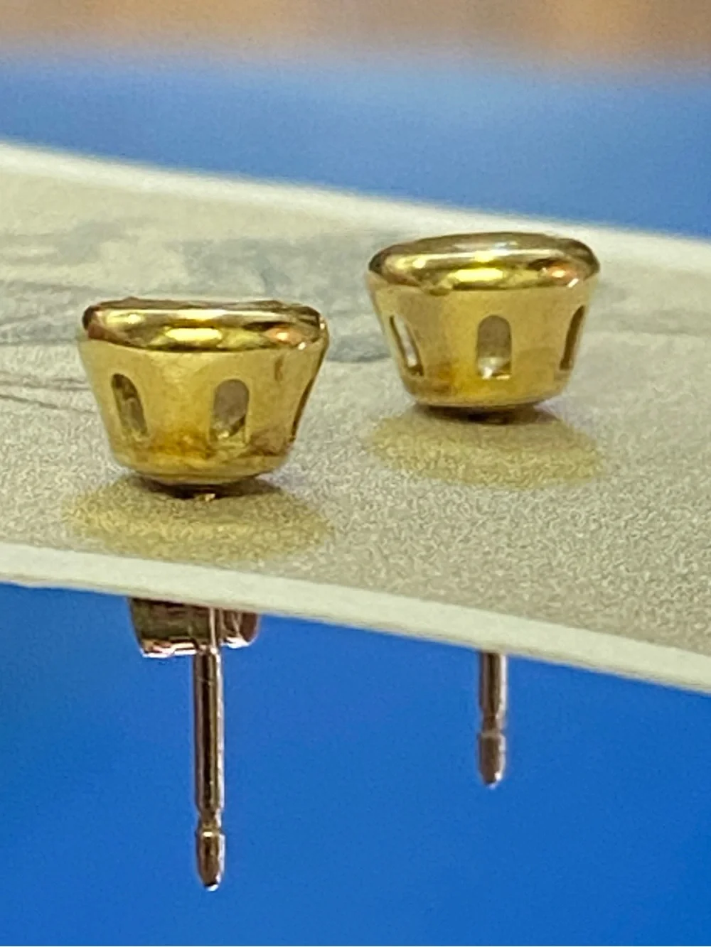 14K Yellow Gold Cubic Zirconia Stud Post Earrings - Picture 3 of 13